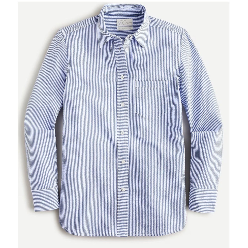 J Crew Seersucker Womens Size 18 Classic Fit Shirt‎ Blouse Blue & White Stripedi